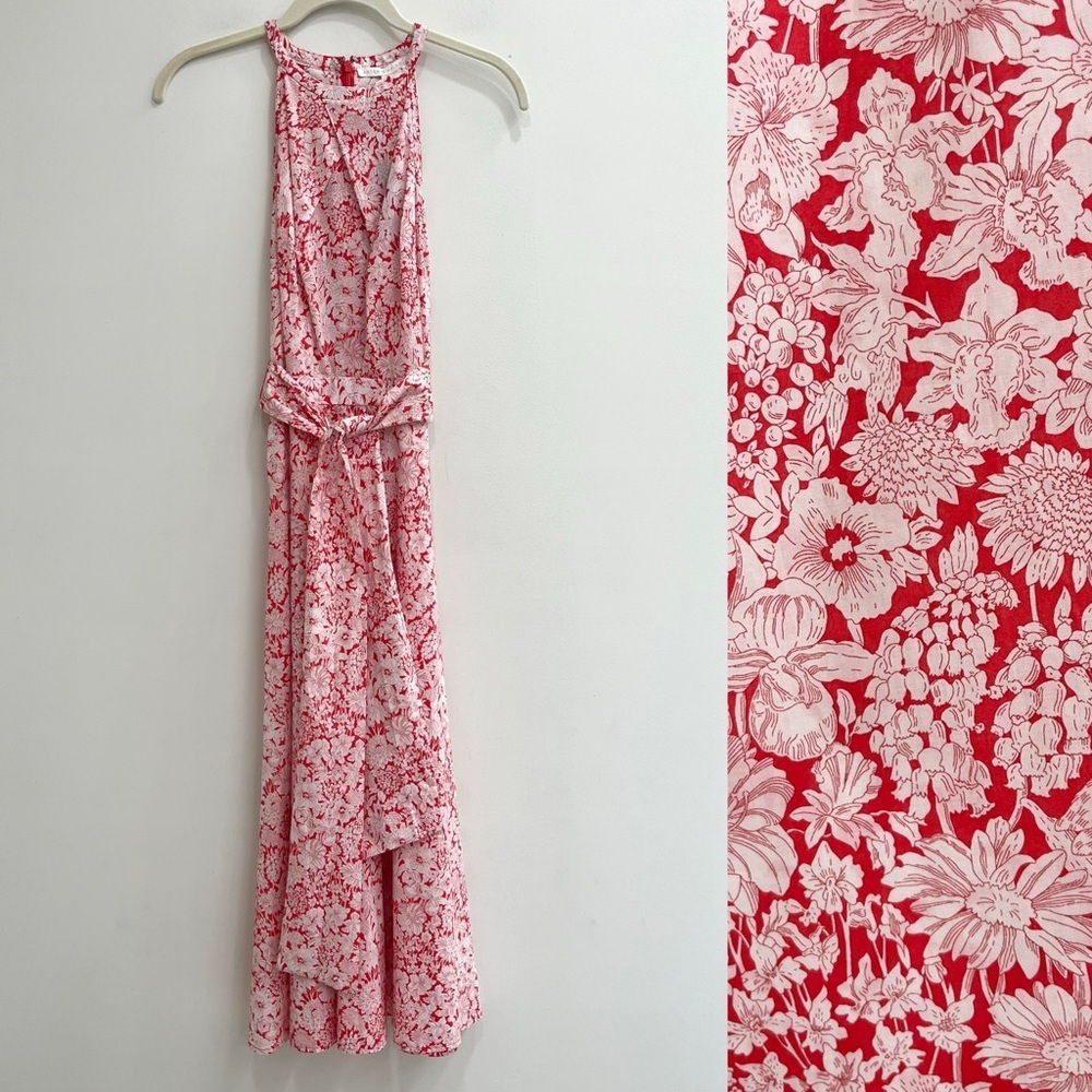 Liberty Fabric for Antonio Melani Red White Floral Tie Midi Dress Sleeveless 0 - Picture 1 of 11